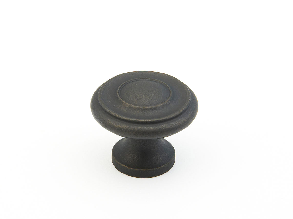 Schaub Traditional, Stepped Round Knob, Distressed Bronze, 1-1/4" dia Schaub Hentell Schaub