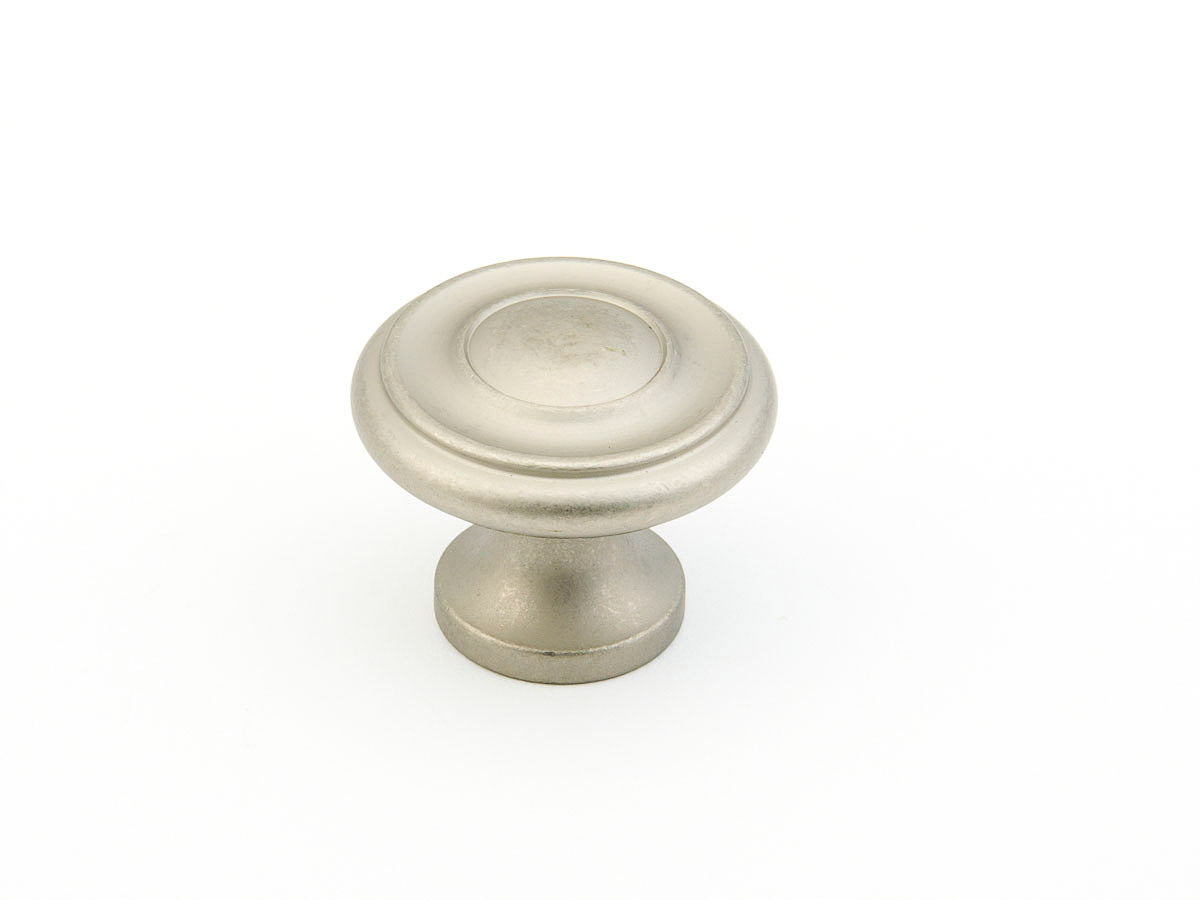 Schaub Traditional, Stepped Round Knob, Distressed Nickel, 1-1/4" dia Schaub Hentell Schaub