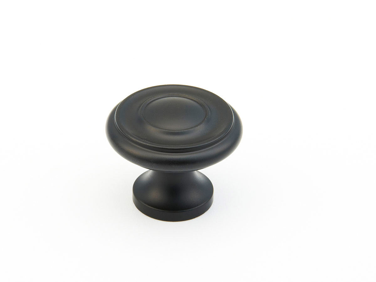 Schaub Traditional / Colonial, Stepped Round Knob, Flat Black, 1-1/4" dia Schaub Hentell Schaub