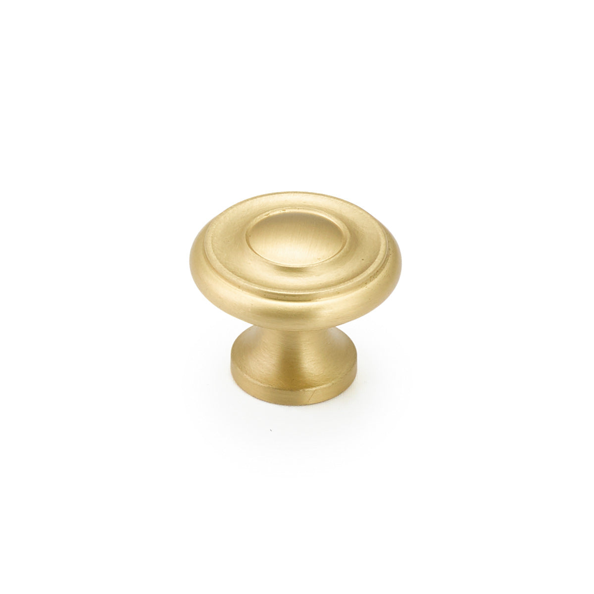 Schaub Colonial, Stepped Round Knob, Satin Brass, 1-1/4" dia Schaub Hentell Schaub
