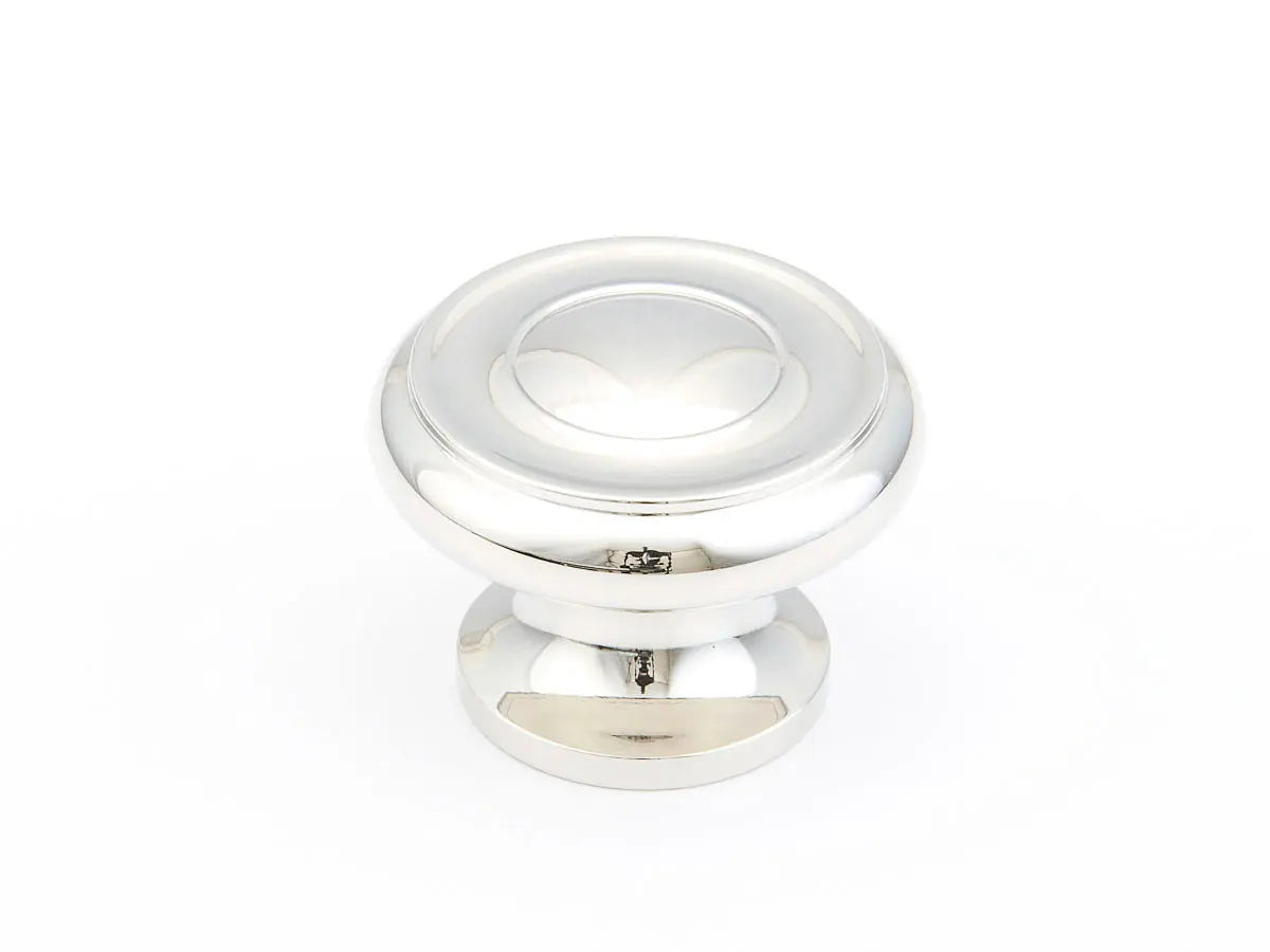 Schaub Traditional, Stepped Round Knob, Polished Nickel, 1-1/2" dia Schaub Hentell Schaub