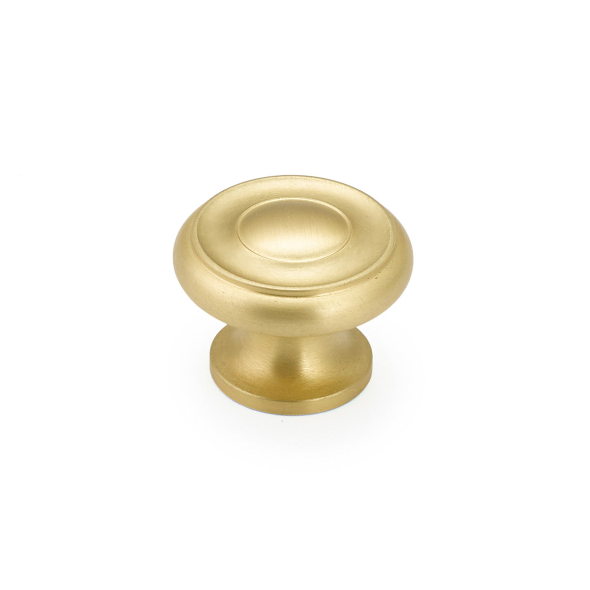 Schaub Colonial, Stepped Round Knob, Satin Brass , 1-1/2" dia Schaub Hentell Schaub