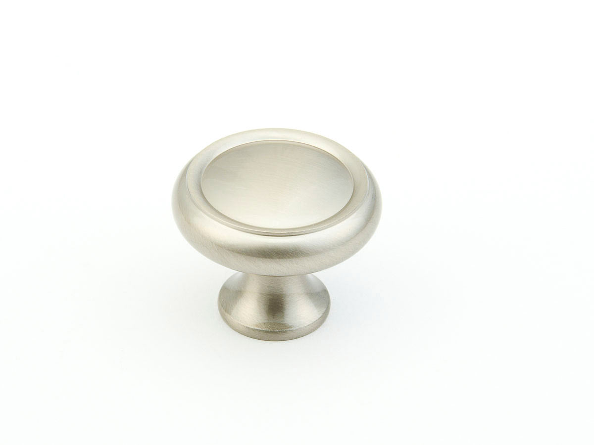 Schaub Traditional / Country, Rimmed Round Knob, Satin Nickel, 1-1/4" dia Schaub Hentell Schaub