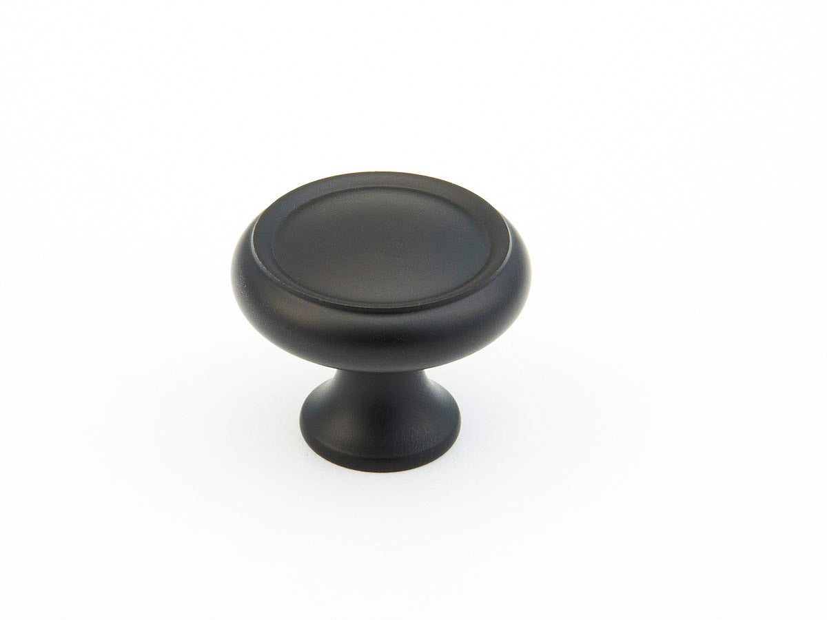Schaub Traditional / Country, Rimmed Round Knob, Flat Black, 1-1/4" dia Schaub Hentell Schaub