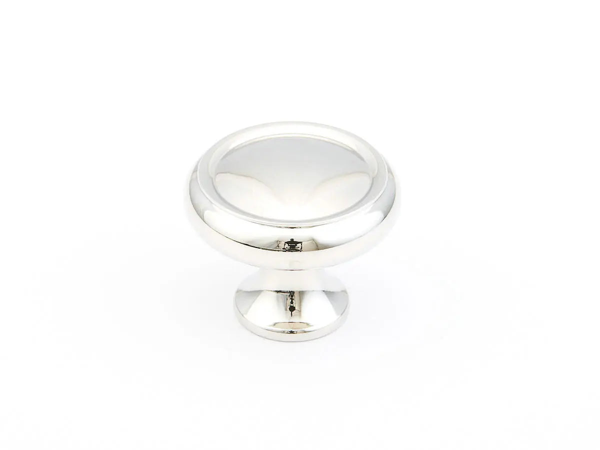 Schaub Traditional, Rimmed Round Knob, Polished Nickel, 1-1/4" dia Schaub Hentell Schaub