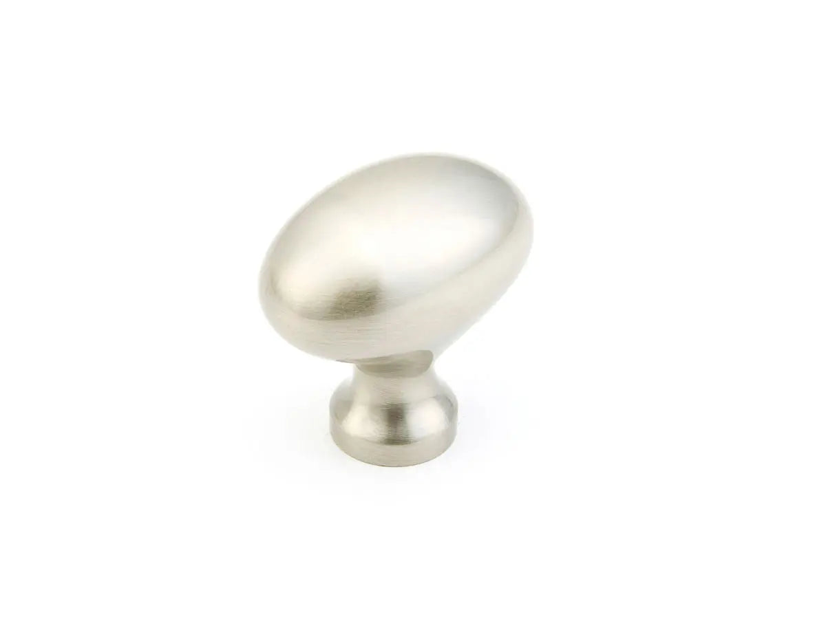 Schaub Traditional / Country, Knob, Oval, Satin Nickel, 1-3/8" dia Schaub Hentell Schaub