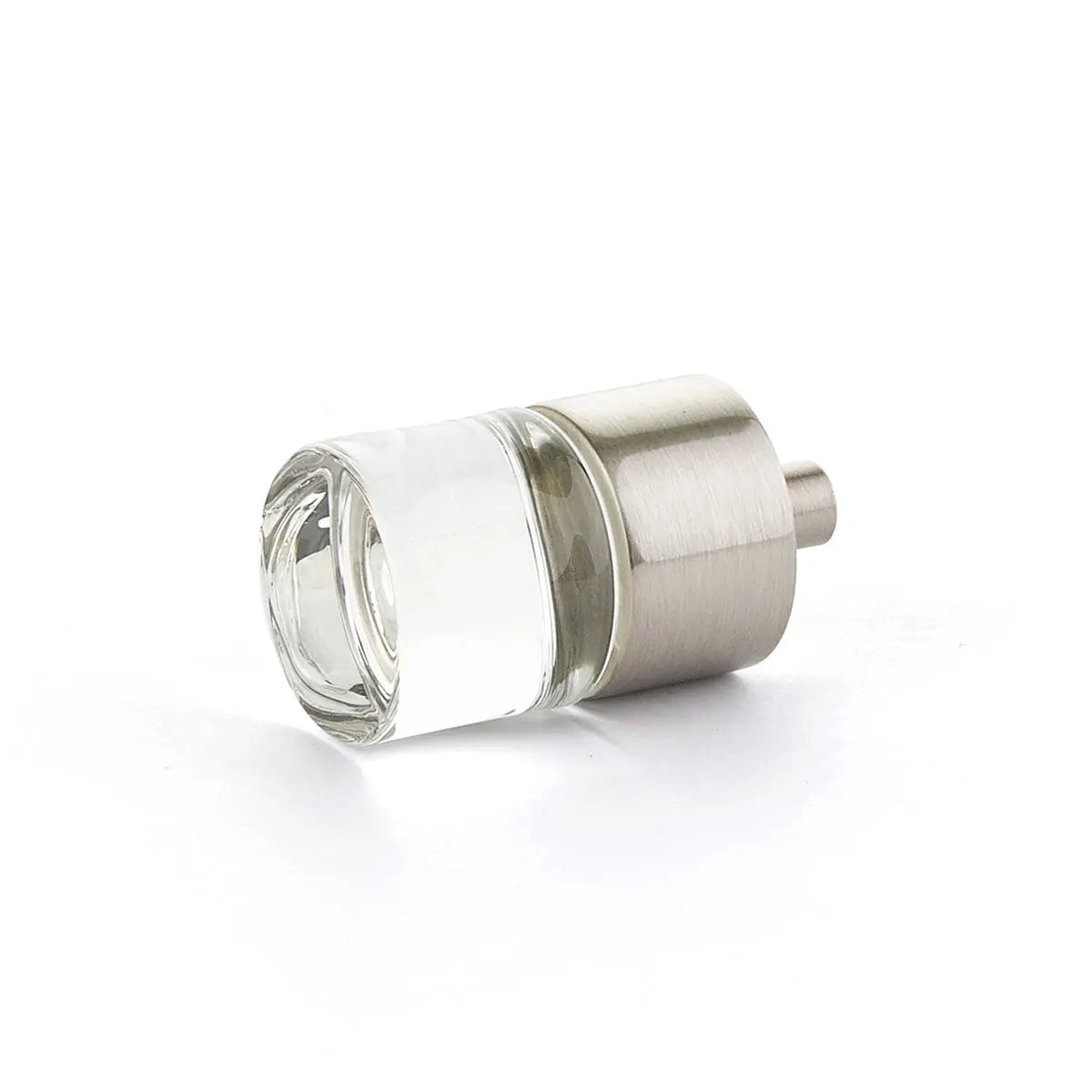 Schaub City Lights, Knob, Clear, Cylinder Glass, Satin Nickel base. Schaub Hentell Schaub