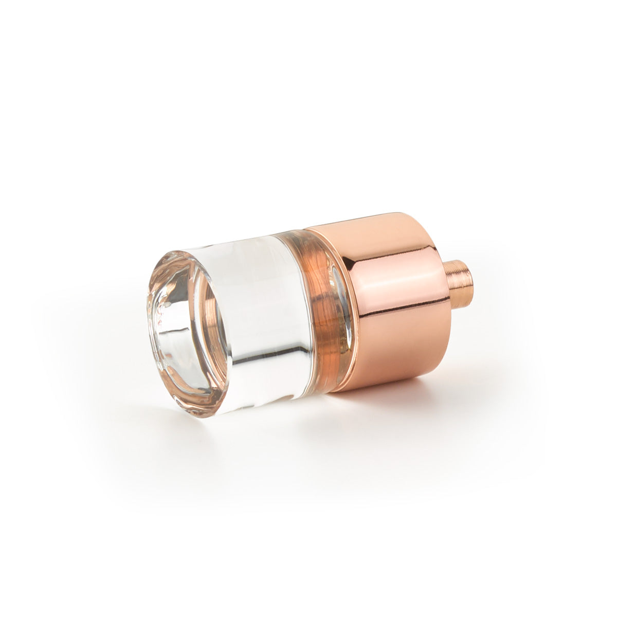 Schaub City Lights, Knob, Clear, Cylinder Glass, Polished Rose Gold base Schaub Hentell Schaub