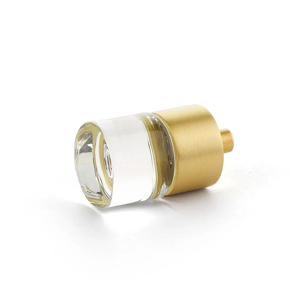 Schaub City Lights, Knob, Clear, Cylinder Glass, Satin Brass base Schaub Hentell Schaub