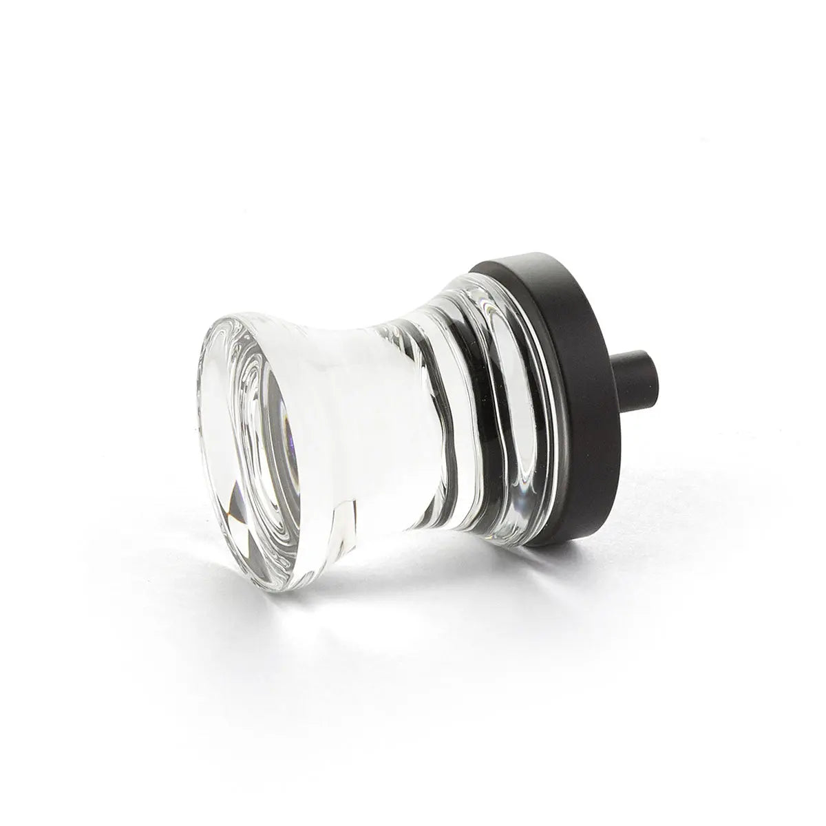 Schaub City Lights, Knob, Clear, Concave Glass, Oil Rubbed Bronze base. Schaub Hentell Schaub
