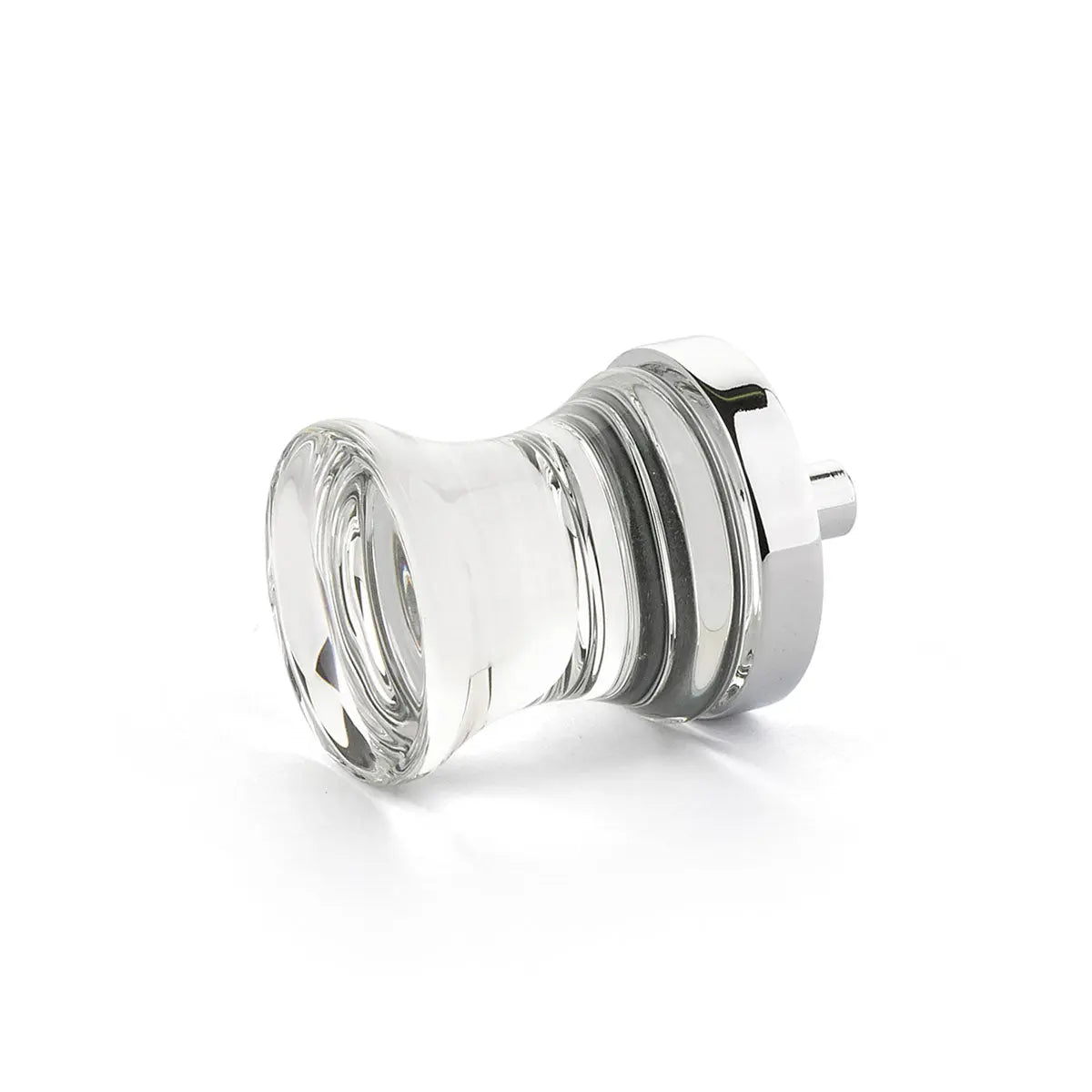 Schaub City Lights, Knob, Clear, Concave Glass, Polished Chrome base. Schaub Hentell Schaub