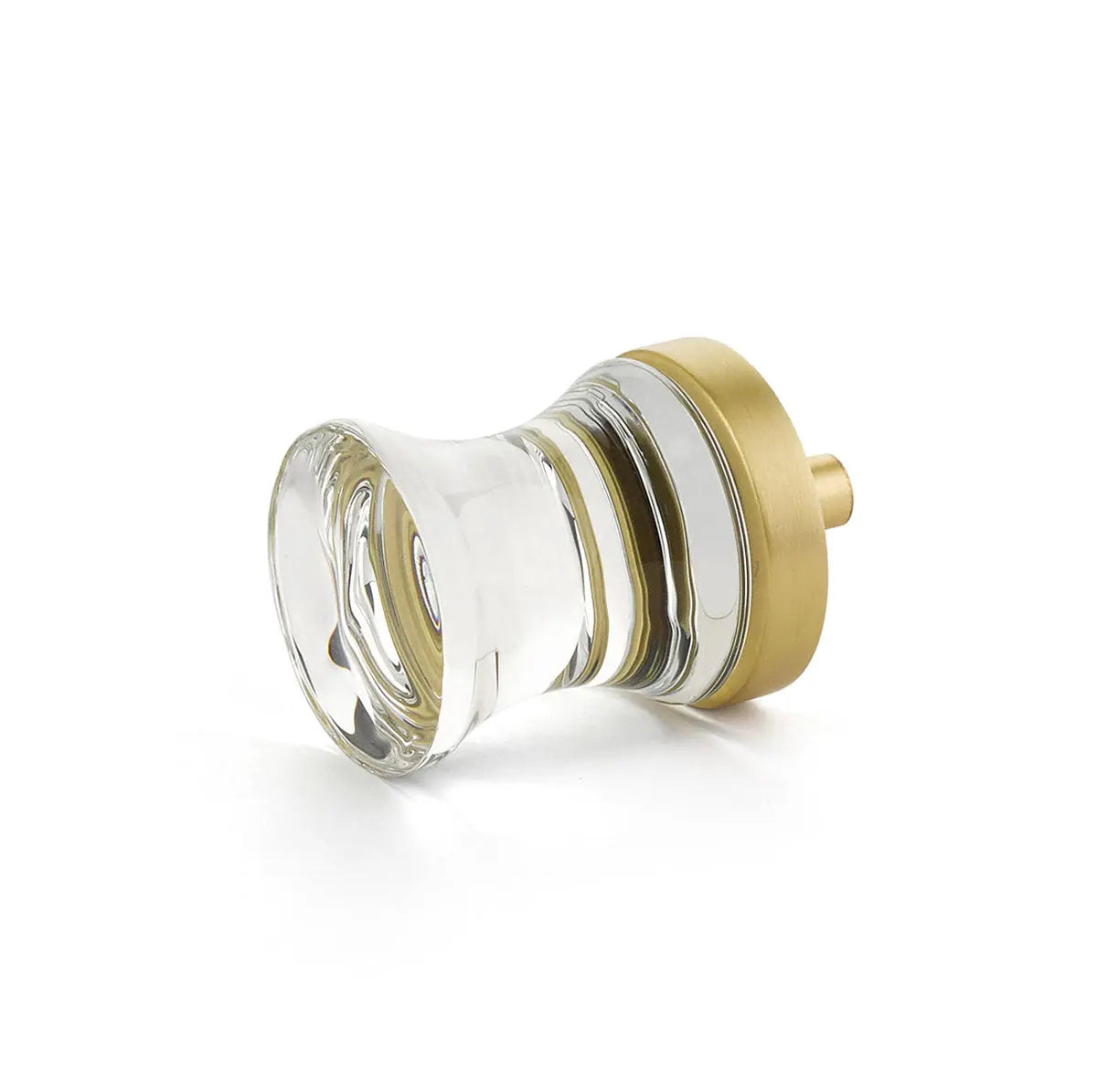 Schaub City Lights, Knob, Clear, Concave Glass, Satin Brass base. Schaub Hentell Schaub