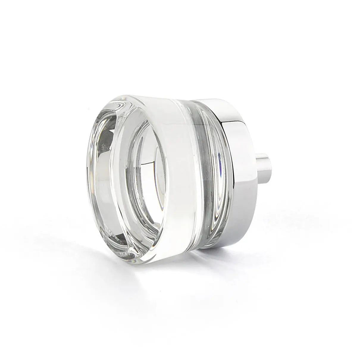 Schaub City Lights, Knob, Clear, Flat Disc Glass, Polished Chrome base. Schaub Hentell Schaub