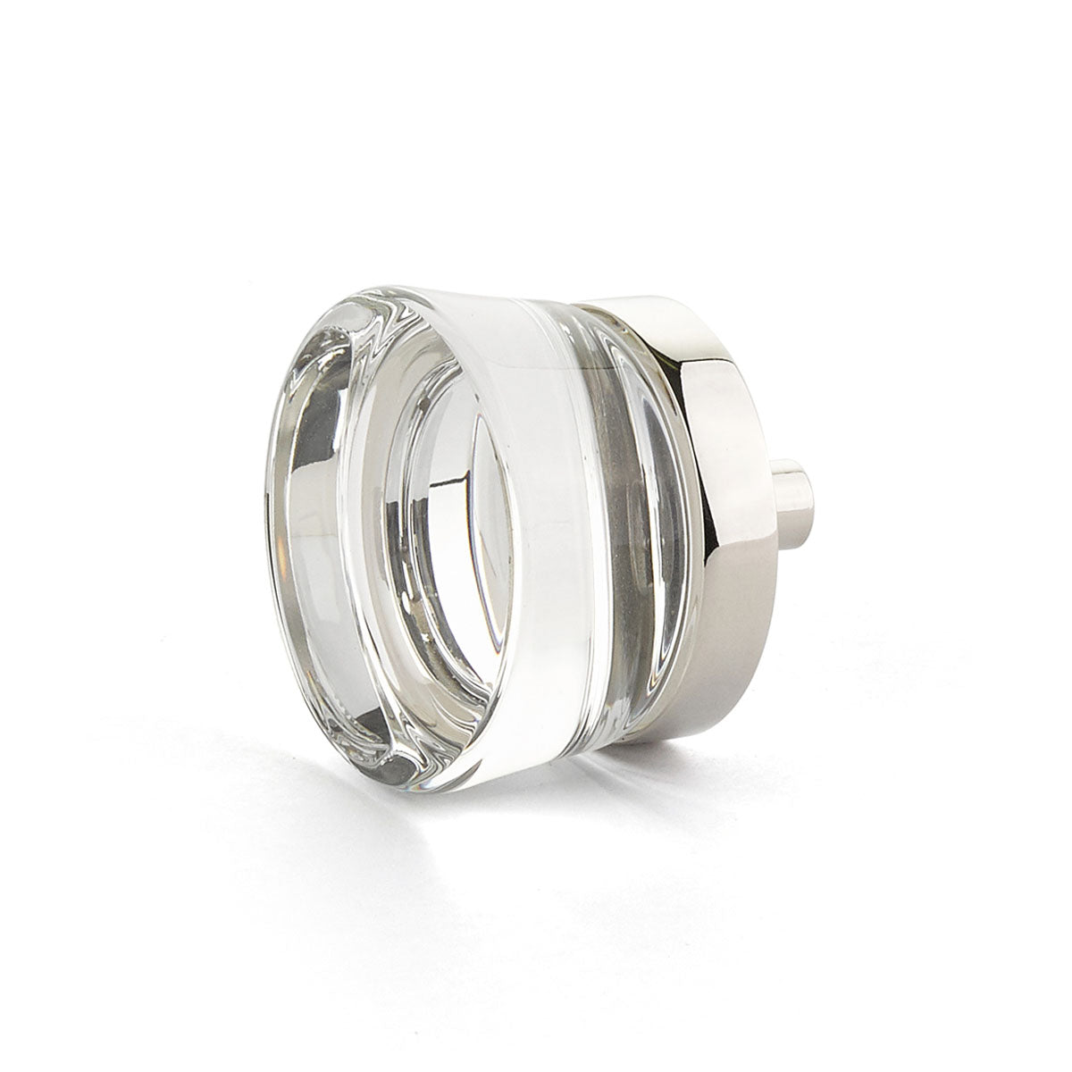 Schaub City Lights, Knob, Clear, Flat Disc Glass, Polished Nickel base. Schaub Hentell Schaub