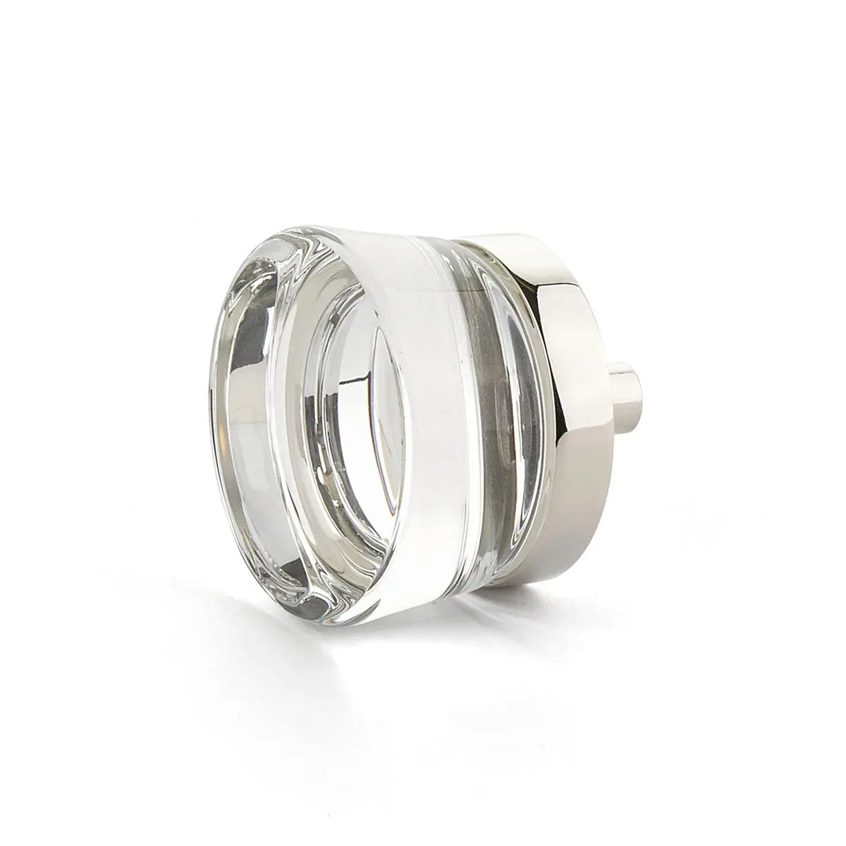Schaub City Lights, Knob, Clear, Flat Disc Glass, Polished Nickel base. Schaub Hentell Schaub