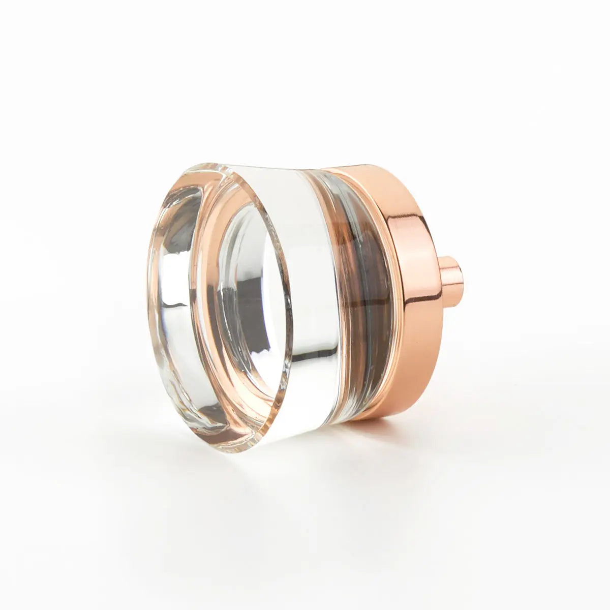 Schaub City Lights, Knob, Clear, Flat Disc Glass, Polished Rose Gold base. Schaub Hentell Schaub