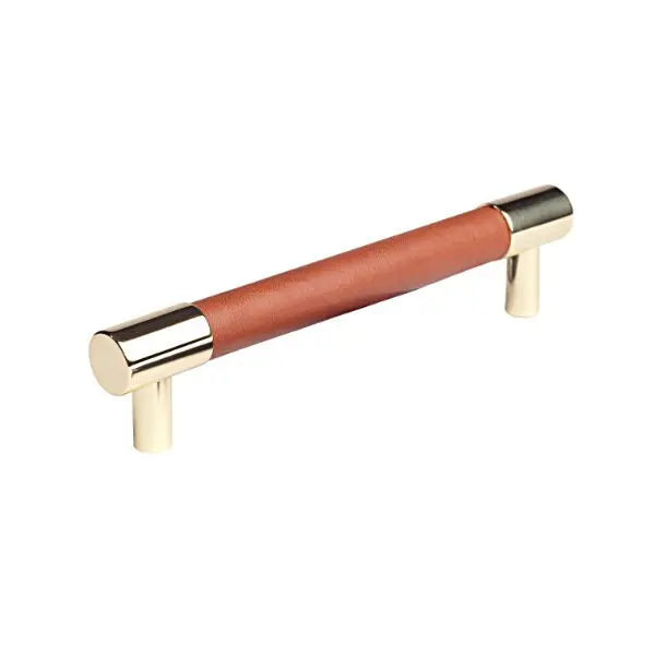 Tanners Craft Leather Accented Round Appliance Pull with straight posts Tanners Craft