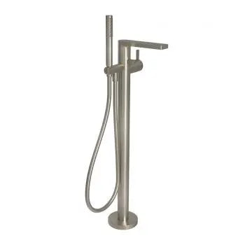 Edge free standing mixer for tub, brushed nickel