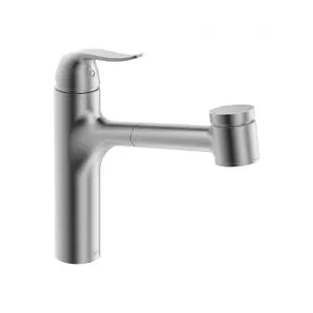 Style single-lever kitchen faucet with swivel spout; pull-out spray, stainless steel finish