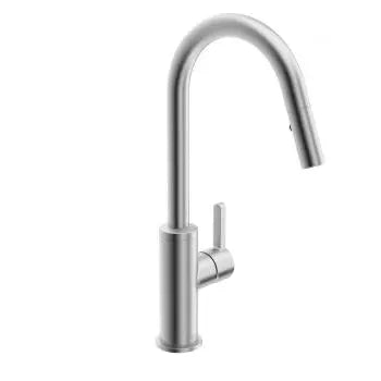 Edge single-lever kitchen faucet with swivel spout and pull-down spray, stainless steel finish