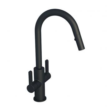 Edge two-lever handle kitchen faucet with swivel spout and pull-down spray, matte black