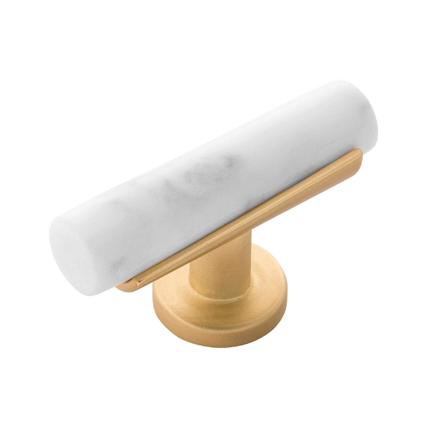 Belwith Keeler 2-1/2 Inch x 1 Inch Firenze T-Knob - White Marble with Brushed Golden Brass