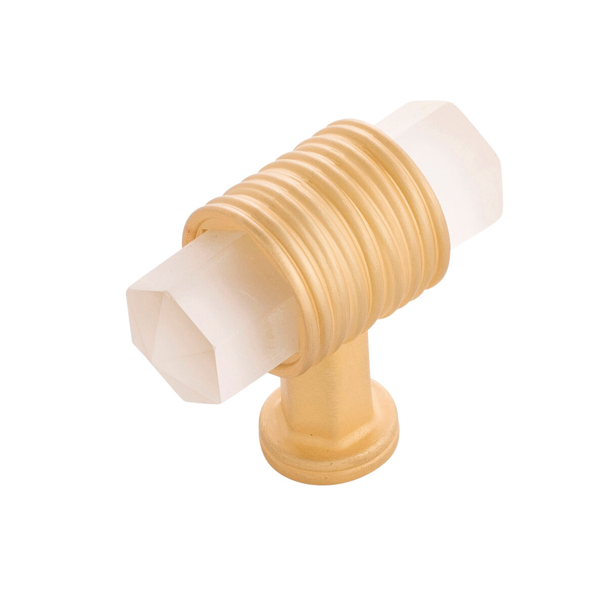 Belwith Keeler 1-7/8 Inch x 3/4 Inch Chrysalis T-Knob - Brushed Golden Brass with Frosted Glass
