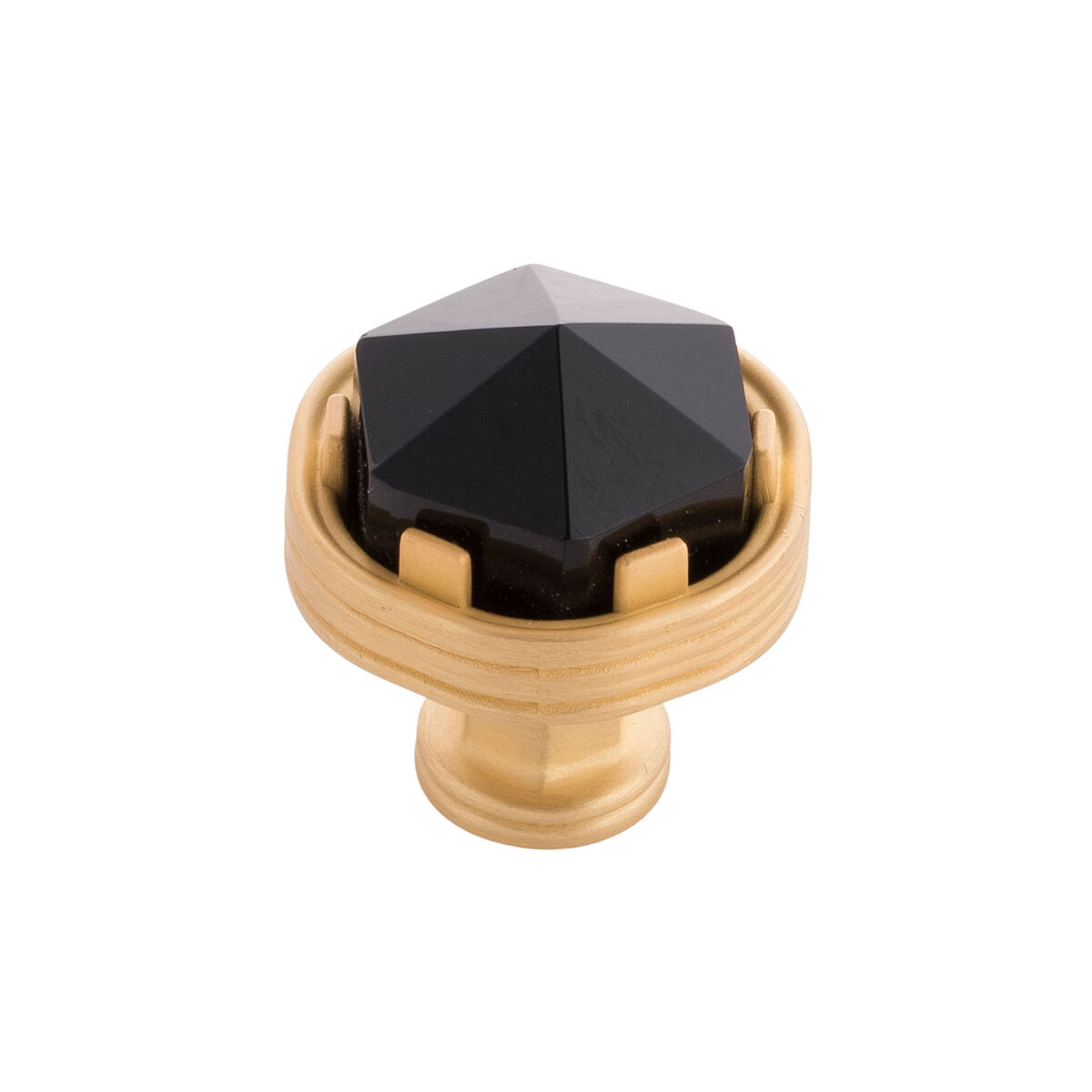 Belwith Keeler 1-3/16 Inch Diameter Chrysalis Knob - Brushed Golden Brass with Opaque Black Glass