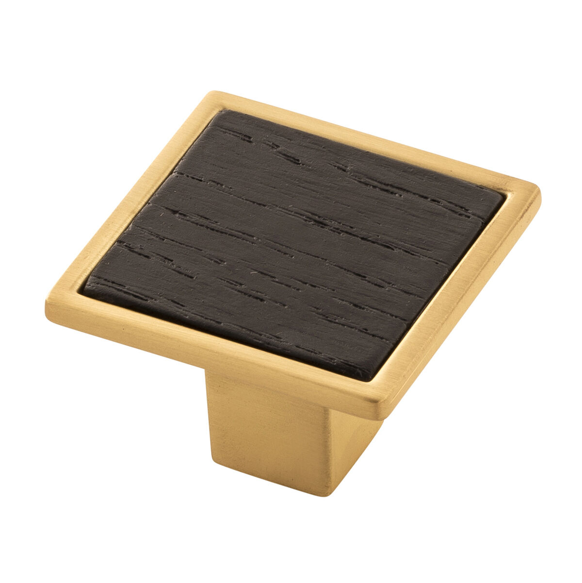 Belwith Keeler 1-7/16 Inch Square Fuse Square Knob - Brushed Golden Brass with Black Wood