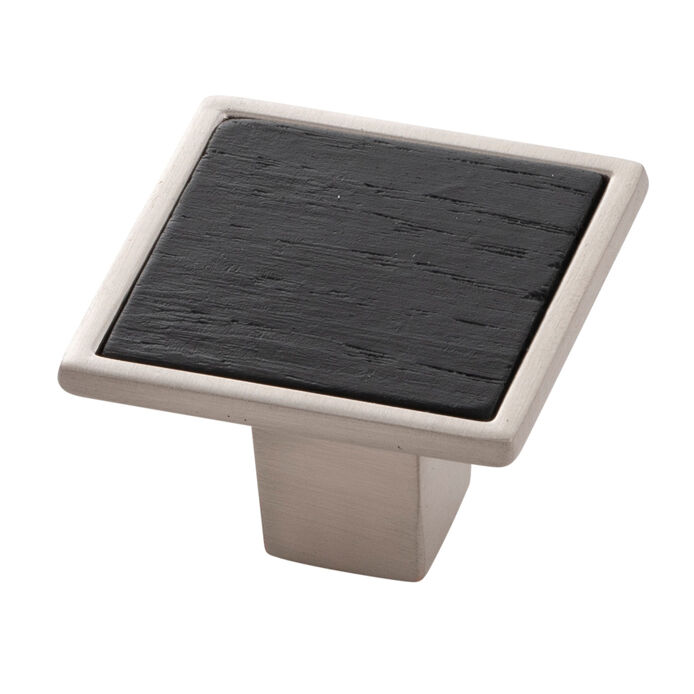 Belwith Keeler 1-7/16 Inch Square Fuse Square Knob - Satin Nickel with Black Wood
