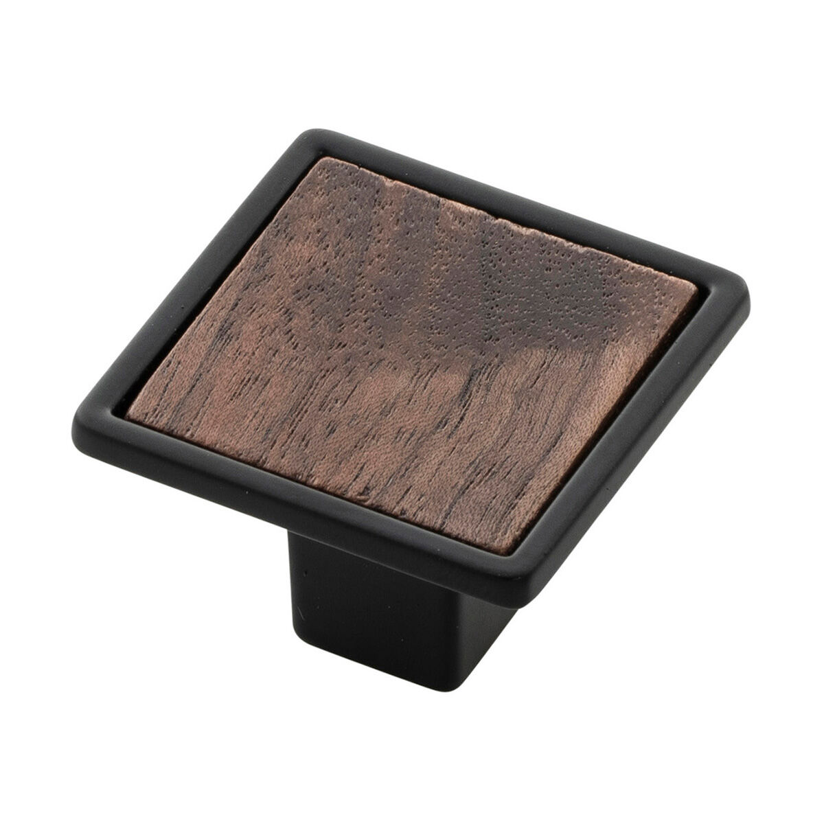 Belwith Keeler 1-7/16 Inch Square Fuse Square Knob - Matte Black with Walnut