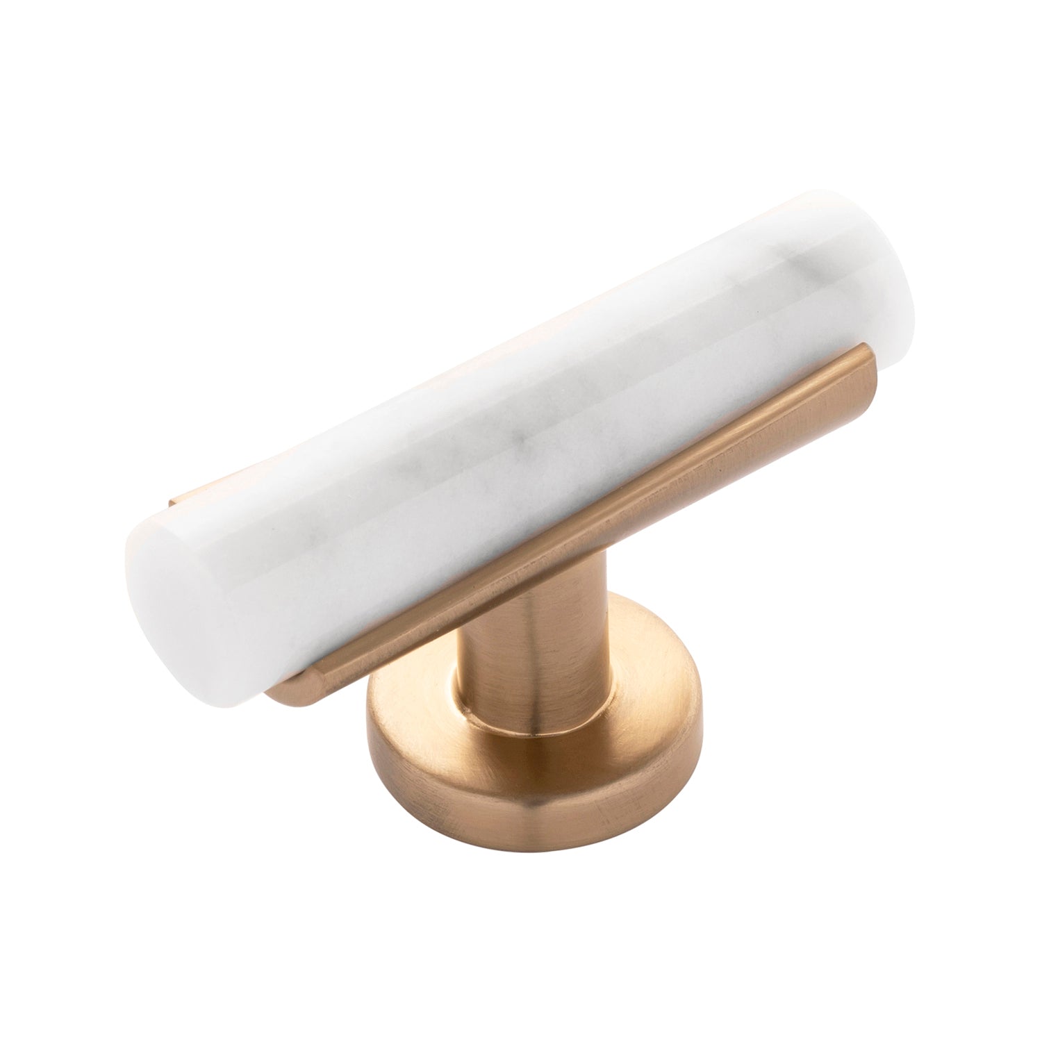 Belwith Keeler 2-1/2 Inch x 1 Inch Firenze T-Knob - White Marble with Champagne Bronze