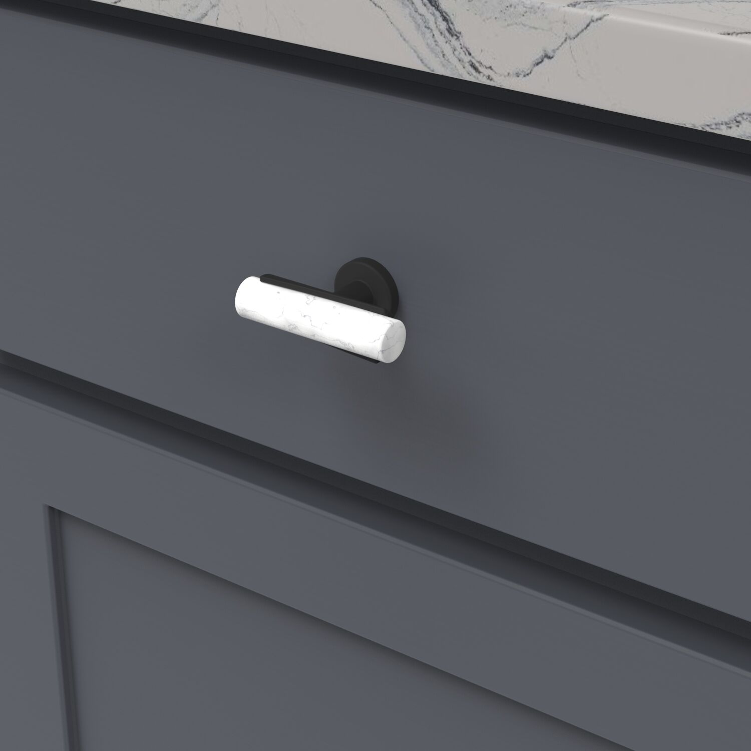 Belwith Keeler 2-1/2 Inch x 1 Inch Firenze T-Knob - White Marble with Matte Black