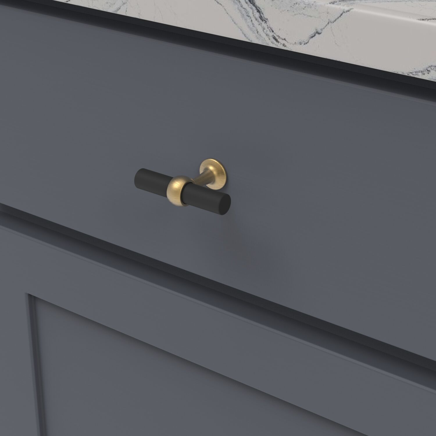 Belwith Keeler 2-1/2 Inch X 13/16 Inch Ostia T-Knob - Matte Black and Brushed Golden Brass