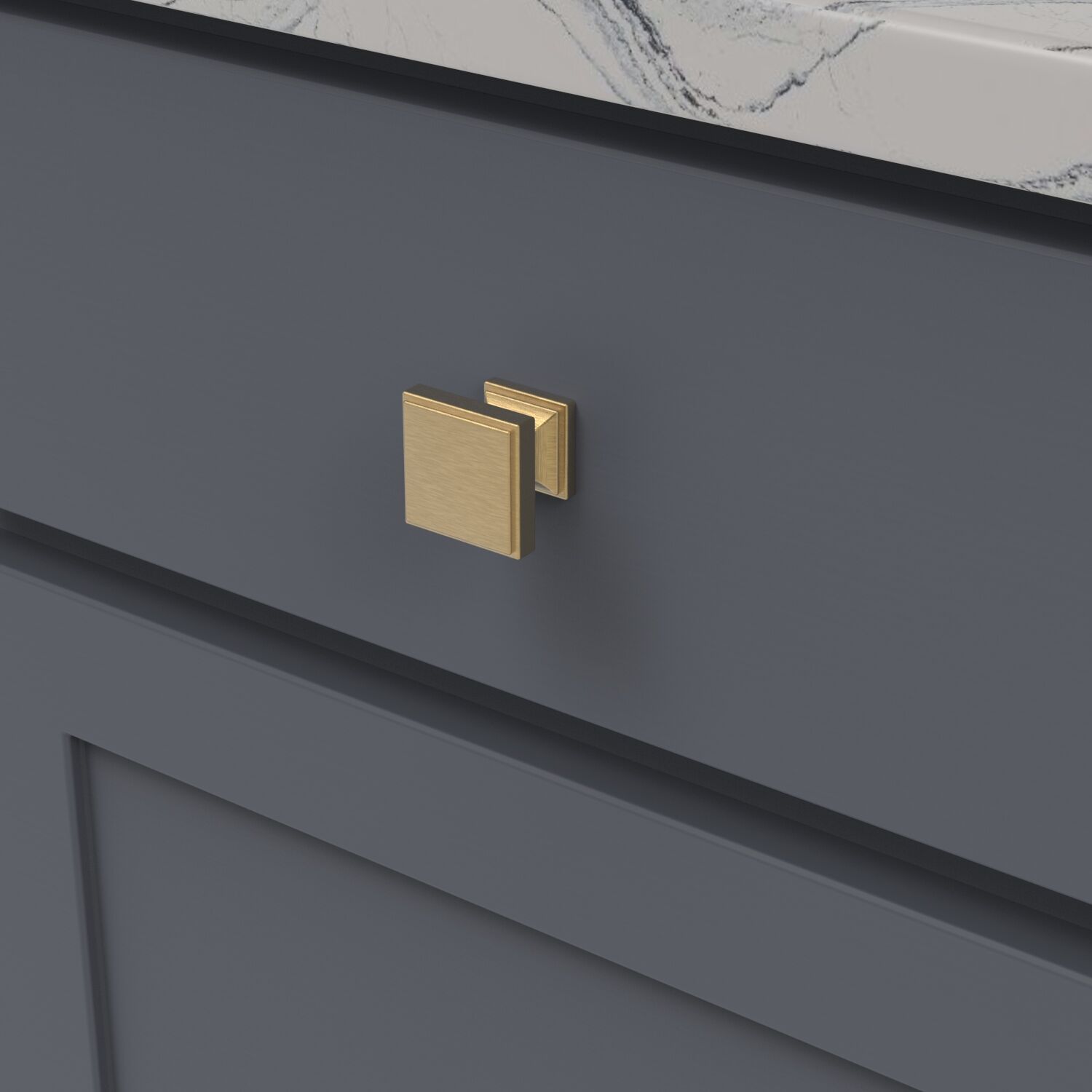 Belwith Keeler 1-3/8 Inch Square Brownstone Square Knob - Brushed Golden Brass
