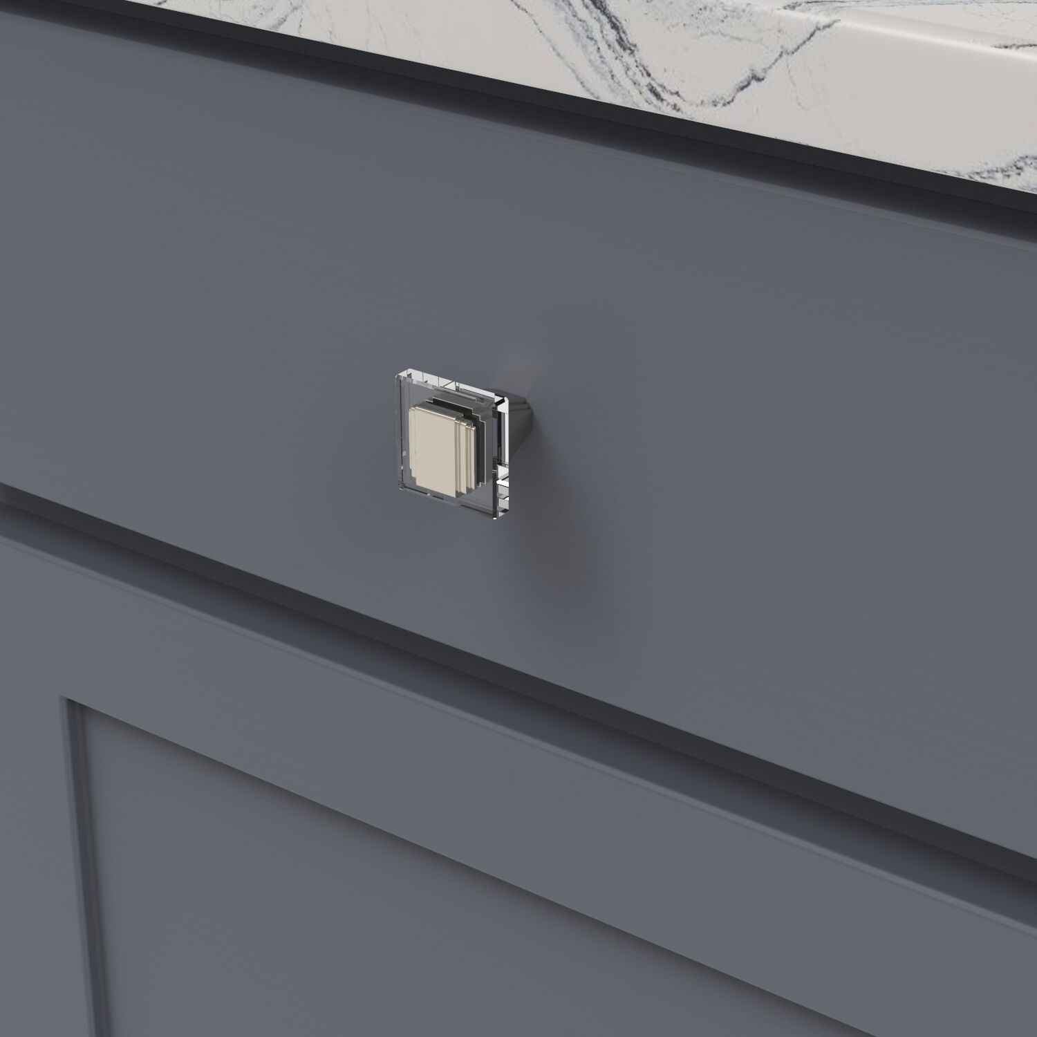 Belwith Keeler 1-1/4 Inch Square Belleclaire Square Knob - Crysacrylic with Polished Nickel