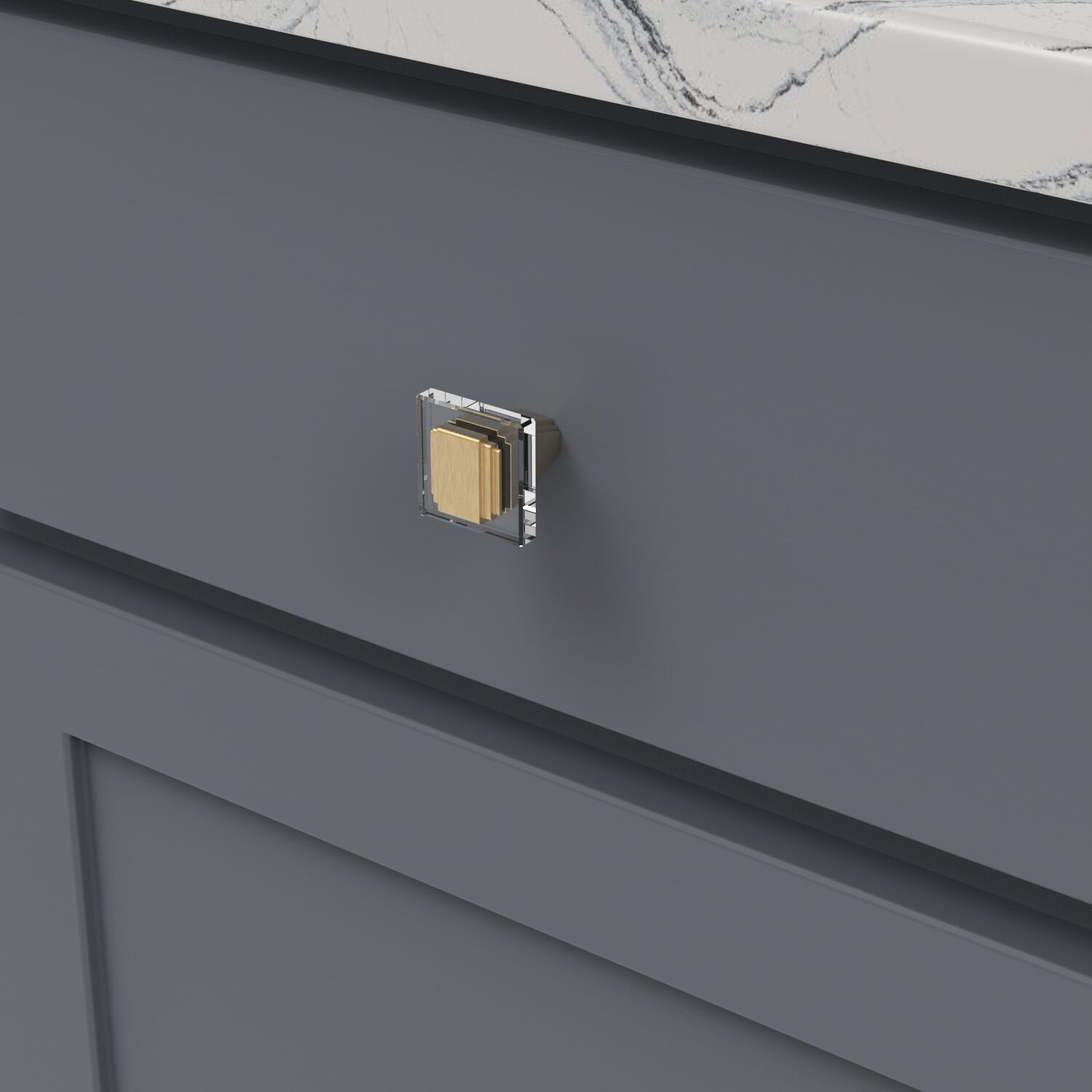 Belwith Keeler 1-1/4 Inch Square Belleclaire Square Knob - Crysacrylic with Brushed Golden Brass