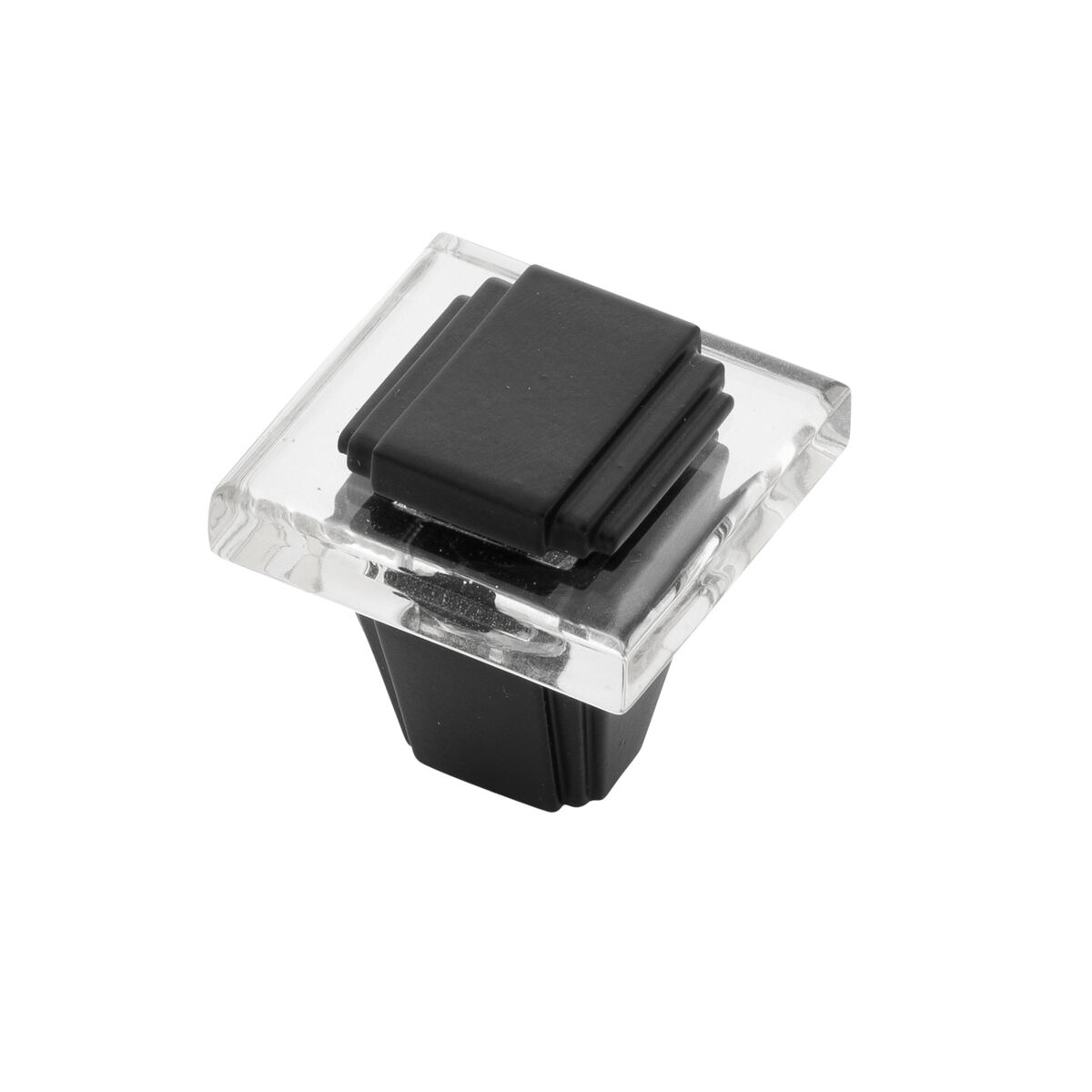 Belwith Keeler 1-1/4 Inch Square Belleclaire Square Knob - Crysacrylic with Matte Black