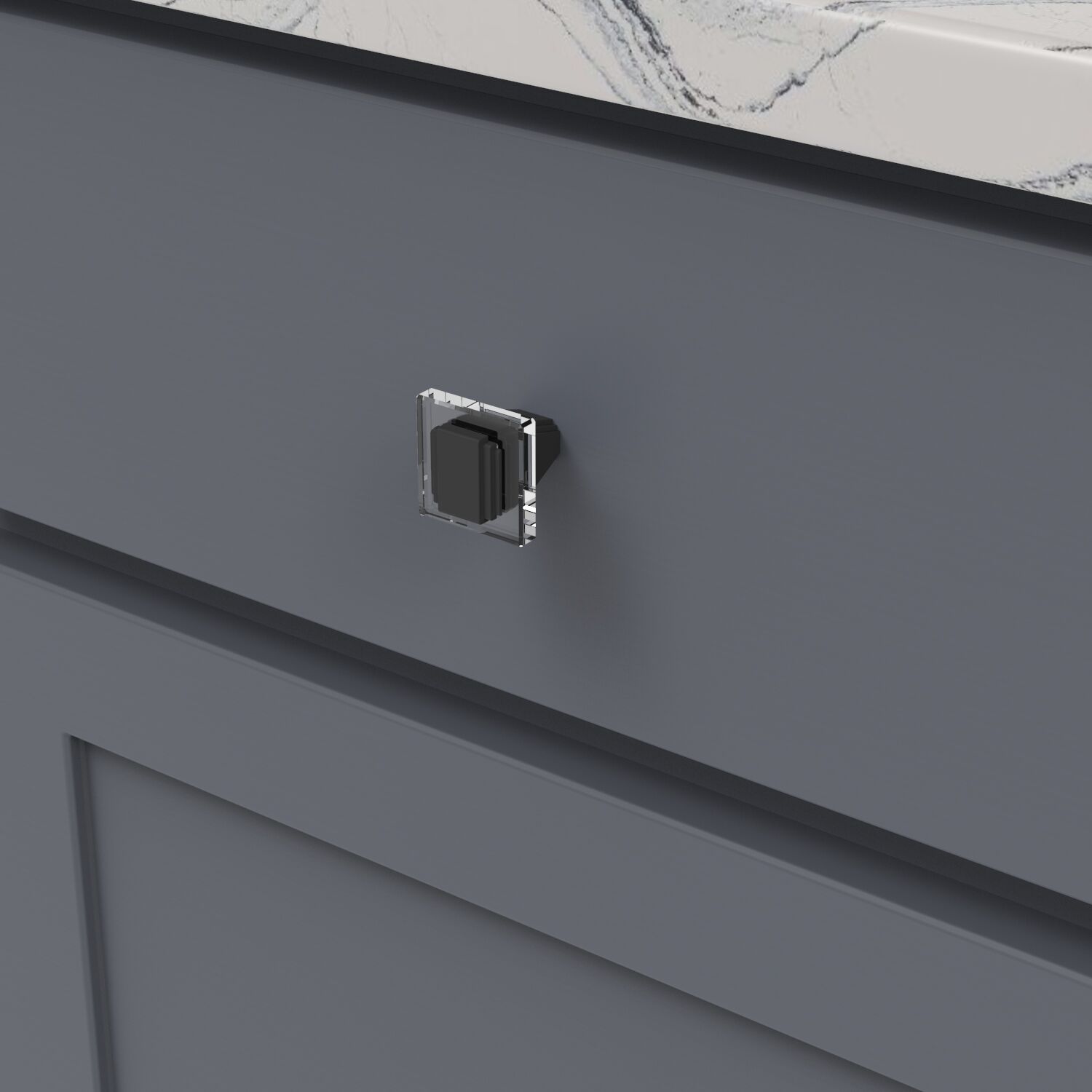 Belwith Keeler 1-1/4 Inch Square Belleclaire Square Knob - Crysacrylic with Matte Black