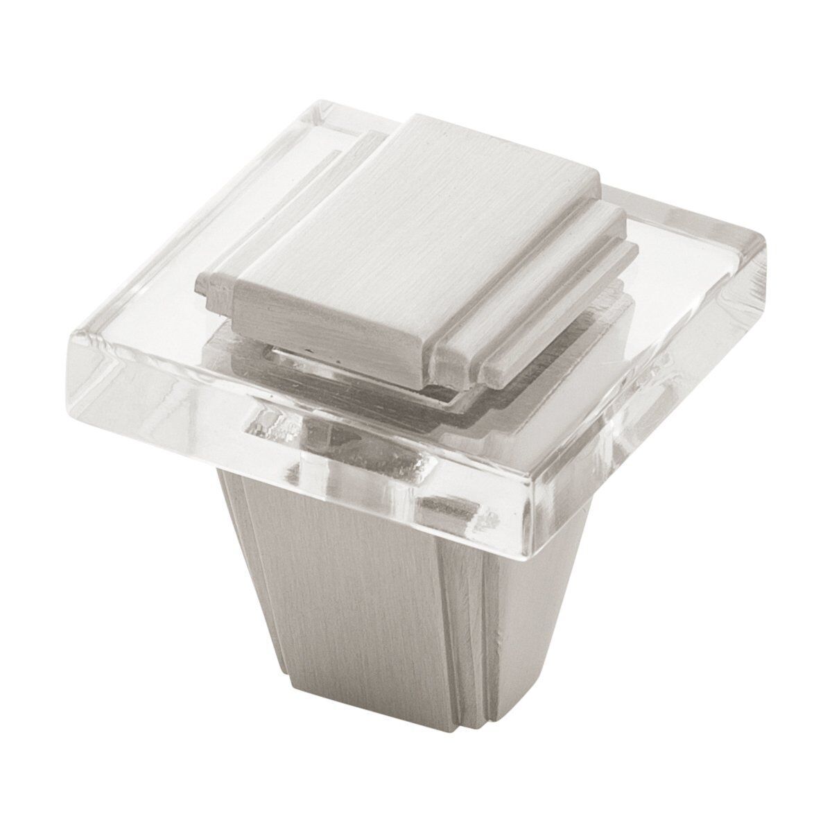 Belwith Keeler 1-1/4 Inch Square Belleclaire Square Knob - Crysacrylic with Satin Nickel