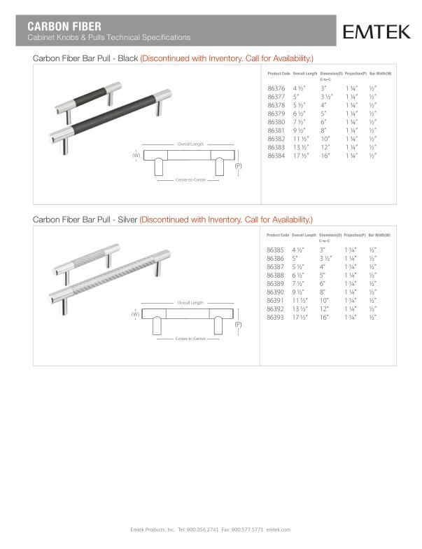 Emtek Carbon Fiber Silver Bar Cabinet Pull - Hentell