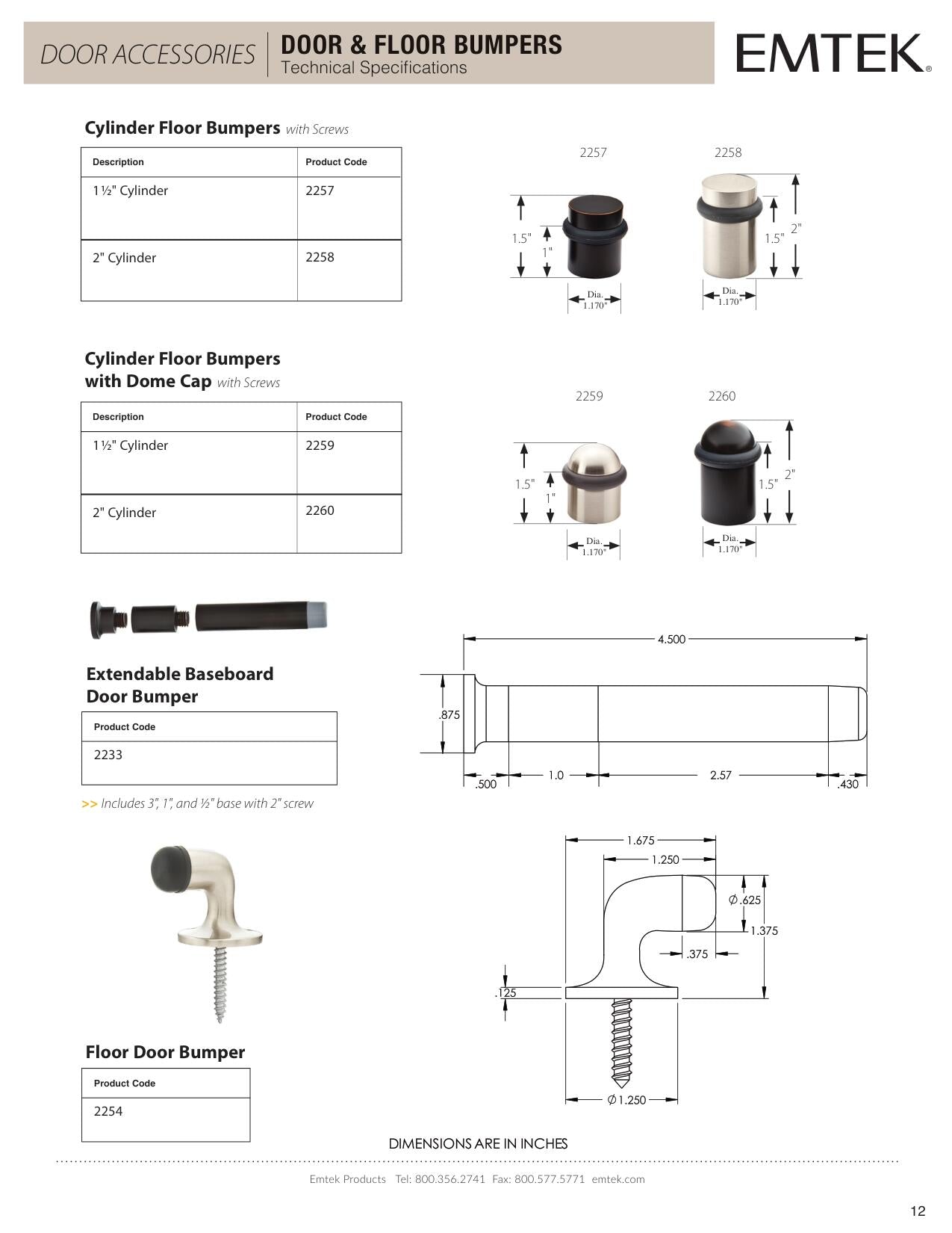 Emtek Cylinder Floor Bumper Door Stops - Hentell