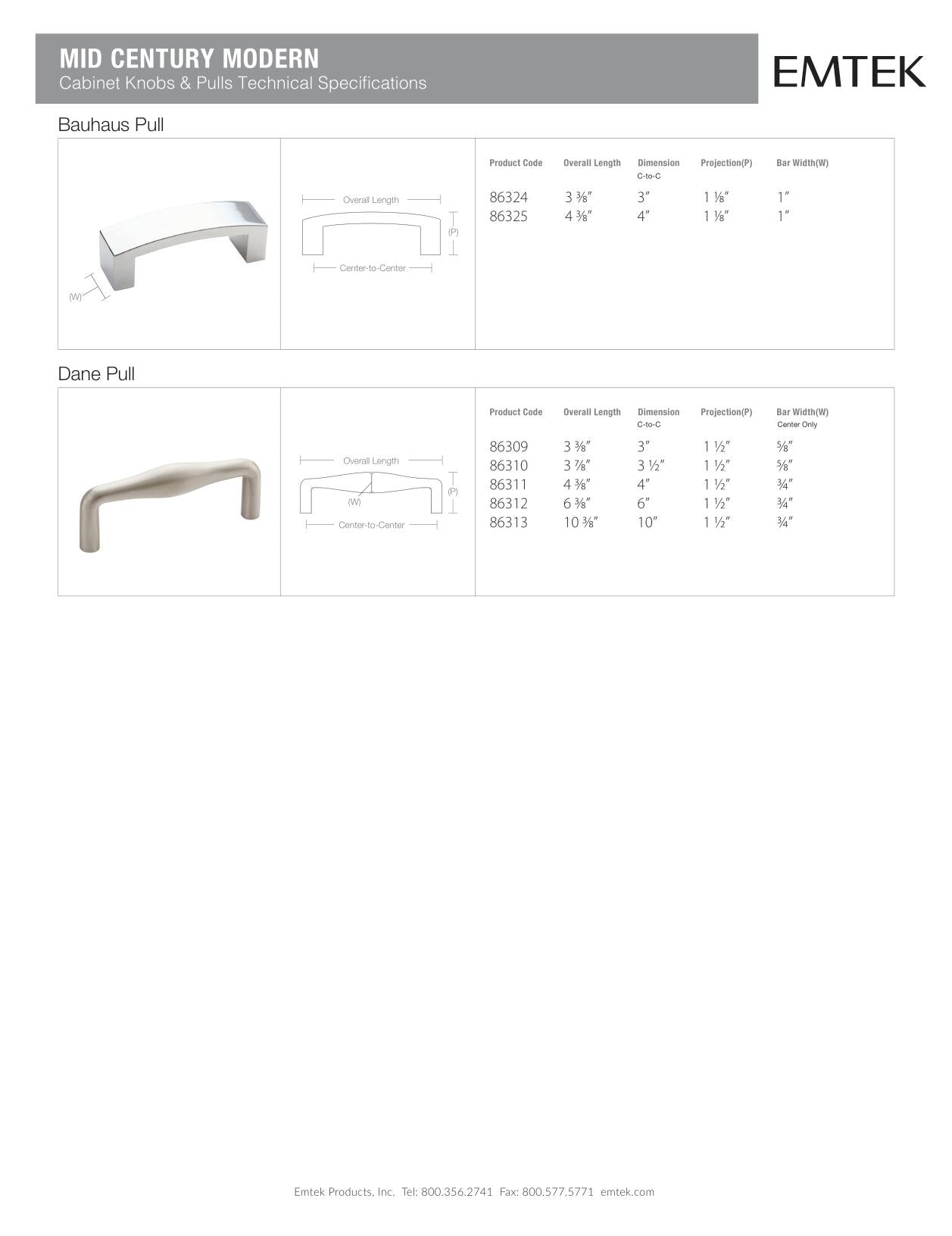 Emtek Dane Cabinet Pull - Hentell