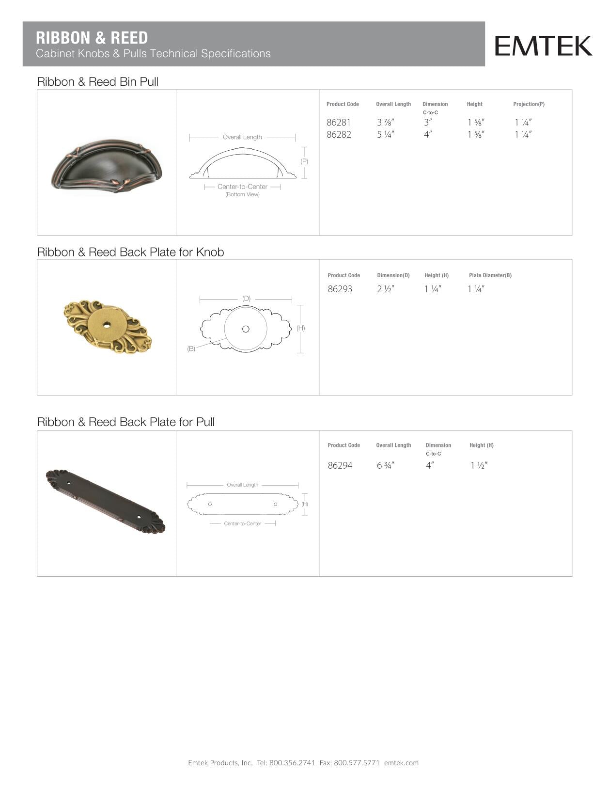 Emtek Ribbon & Reed Cabinet Backplate for Pull - Hentell