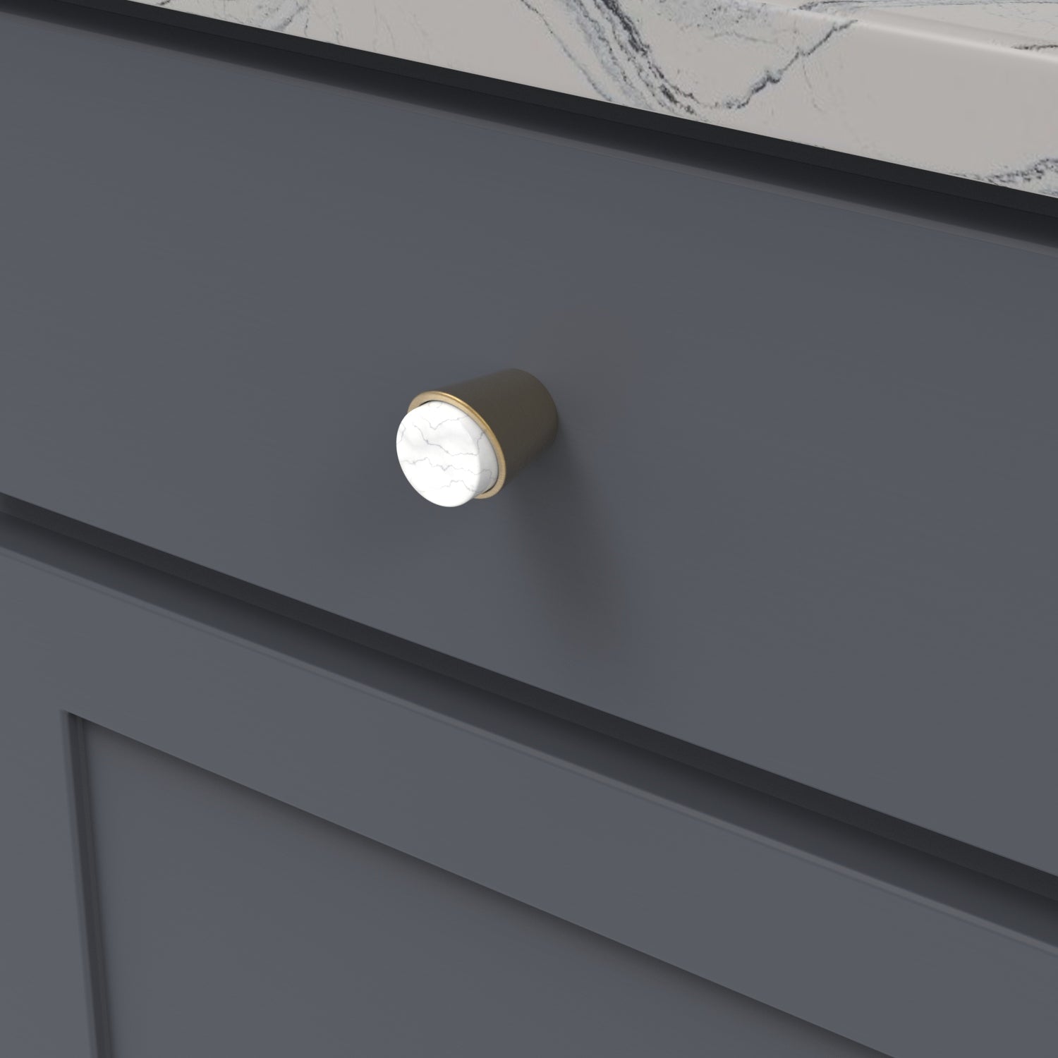 Belwith Keeler 1-1/4 Inch Diameter Firenze Conical Knob - White Marble with Brushed Golden Brass