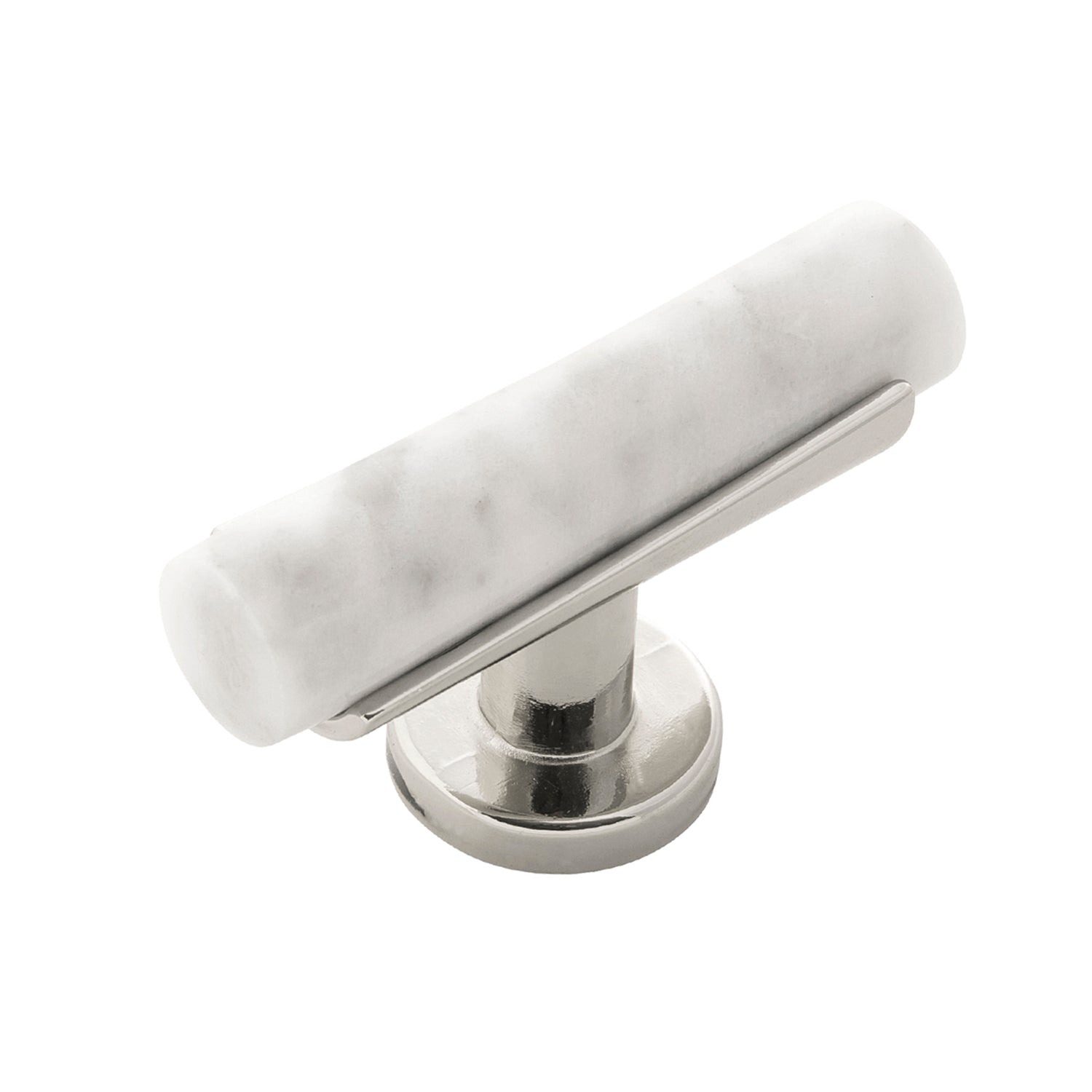 Belwith Keeler 2-1/2 Inch x 1 Inch Firenze T-Knob - White Marble with Polished Nickel