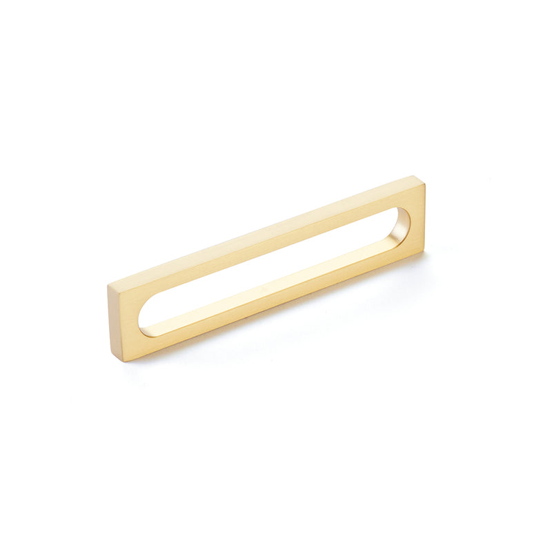 Schaub Cafe, Pull, Modern Oval Slot, Satin Brass, 5" cc