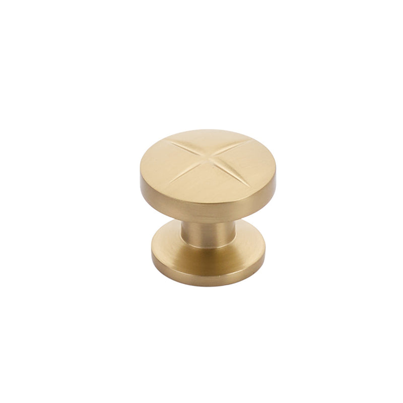 Schaub Northport, Round Knob with star pattern, Signature Satin Brass, 1-3/8" dia