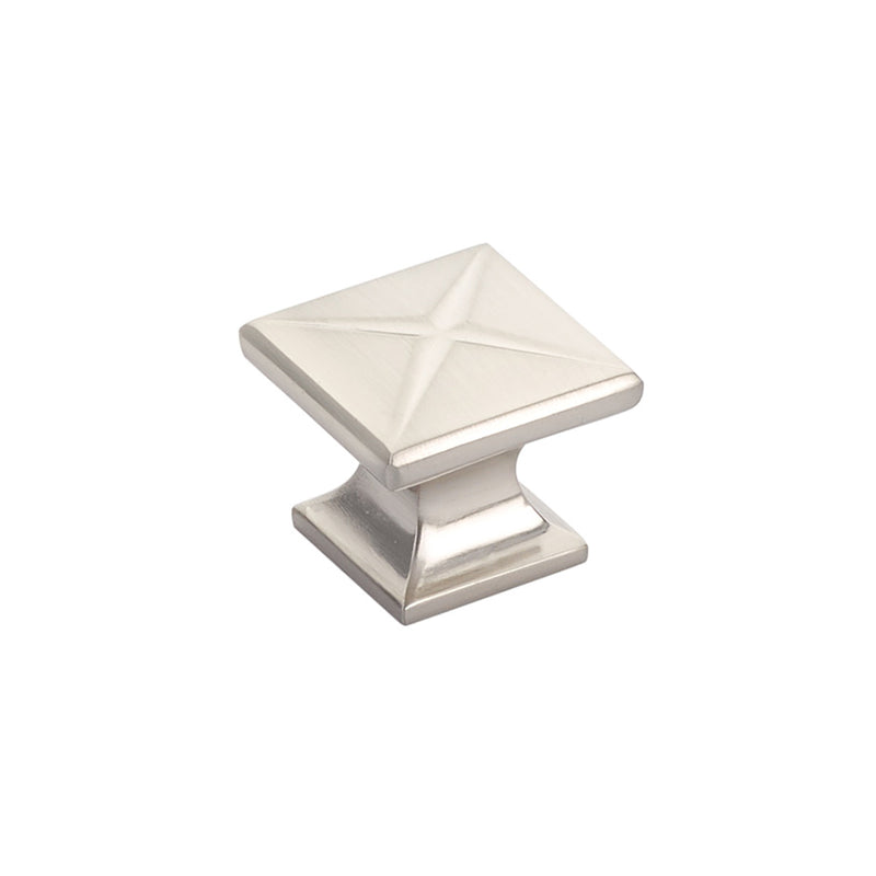 Schaub Northport, Square Knob with star pattern, Brushed Nickel, 1-3/8" dia