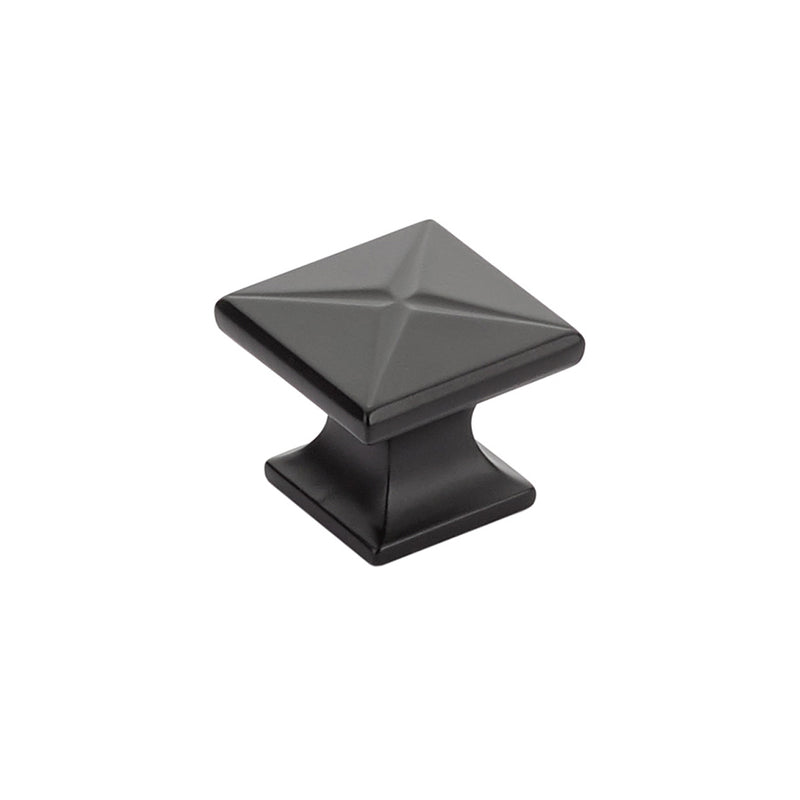 Schaub Northport, Square Knob with star pattern, Matte Black, 1-3/8" dia